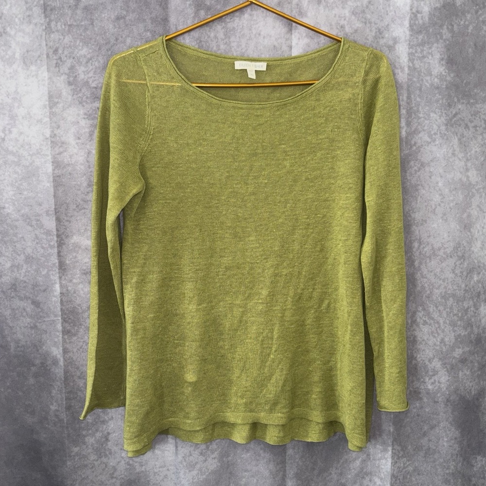 Eileen Fisher Lime Green 100% Organic LinenSweater Womens XS Green Minimalist